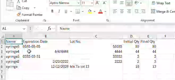 Exported excel report